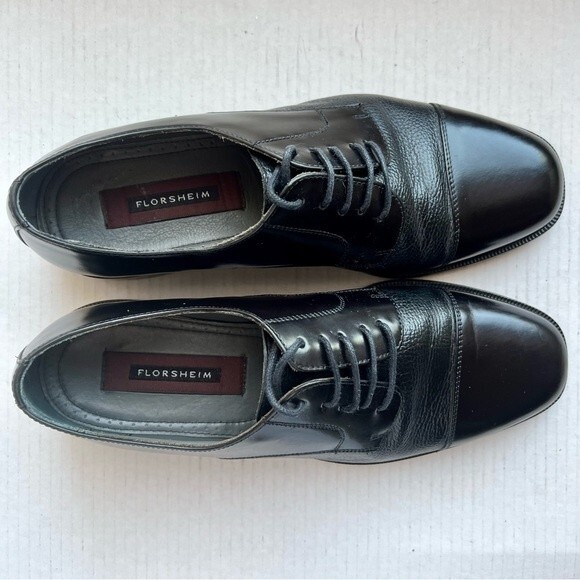 Florsheim Black Leather Cap Toe Lace Up Oxford Shoes Men 11 D Dress Work Classic - Picture 6 of 15